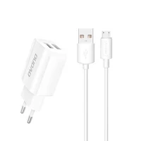 Dudao EU Wandladegerät 2x USB 5V / 2.4A Micro USB Kabel weiß (A2EU Micro weiß)