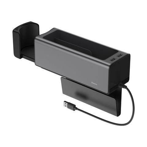 Baseus Deluxe Metall-Auto-Organizer mit Getränkehalter, 2x USB-Aufladung (schwarz)