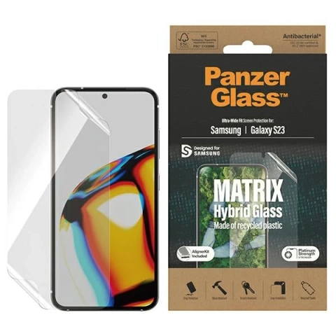 Hybridglas für Samsung Galaxy S23 PanzerGlass Matrix Ultra-Wide Fit mit Positionierer