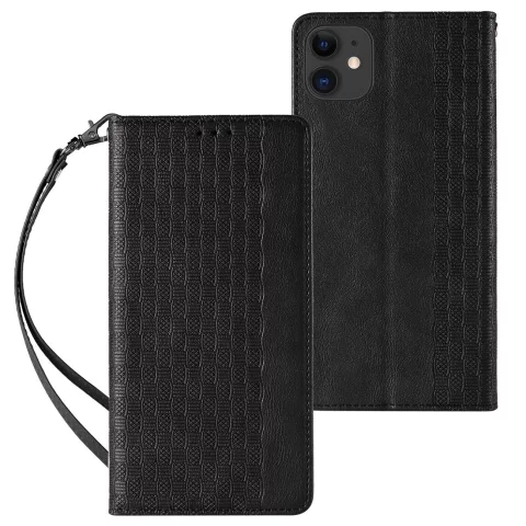 Magnetband-Hülle für iPhone 13, Tasche, Geldbörse, Mini-Lanyard, Anhänger, Schwarz