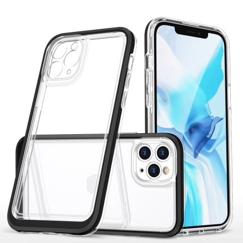 Klare 3in1 Hülle für iPhone 11 Pro Max Case Gel Cover mit Rahmen schwarz