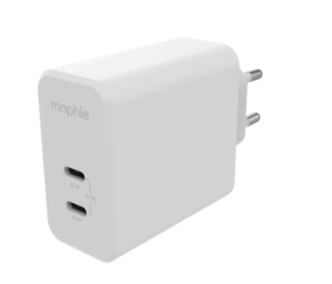 Mophie Wandladegerät mit zwei USB-C-Eingängen, 67 W GaN-Ladegerät Dual White