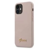 Guess GUHCP12SLSLMGLP iPhone 12 mini 5,4&quot; hellrosa / hellrosa Hardcase Silikon Schriftzug Gold Logo
