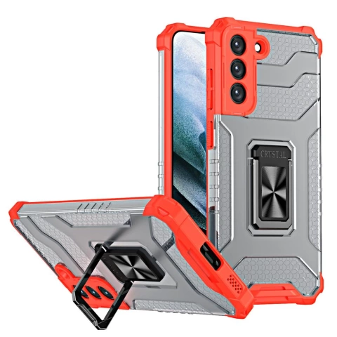 Crystal Ring Case Tough Hybrid Cover Magnethülle für Samsung Galaxy S22 (S22 Plus) rot
