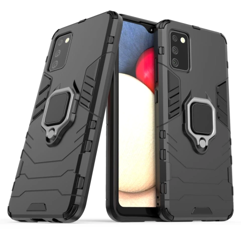 Ring Armor robuste Hybridhülle mit magnetischer Abdeckung für Samsung Galaxy A03s (166,5) schwarz