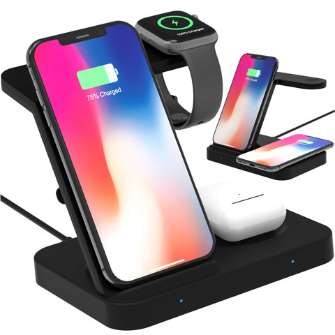 Qi 15W induktives Ladegerät für iPhone Apple AirPods kabellose 2in1 Dockingstation Schwarz