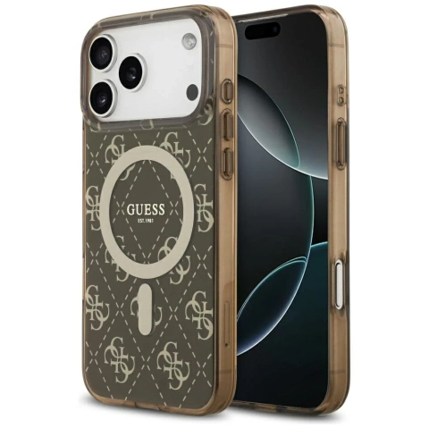 Etui Guess IML 4G Background MagSafe do iPhone 17 Pro Brązowy