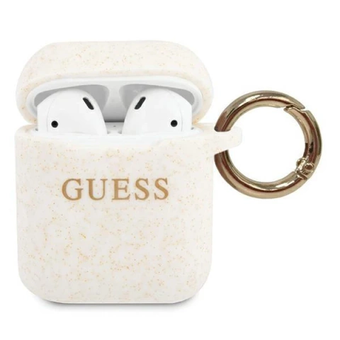 Guess Vencer Schutzhülle für AirPods Abdeckung weiß/weißer Silikon-Glitter