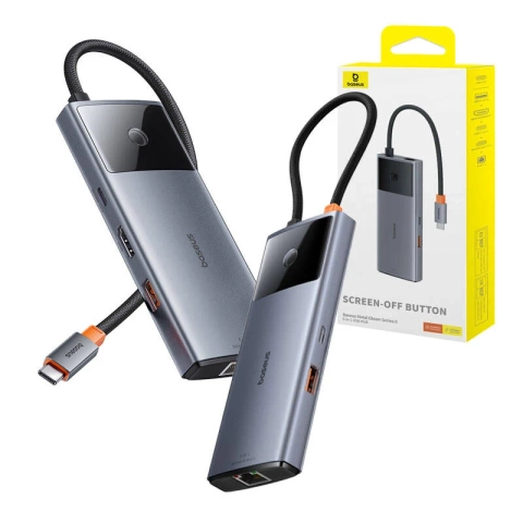 Hub 6w1 Baseus Metal Gleam 2 Series, USB-C bis 2xUSB 3.0 USB-C HDMI USB-C PD Ethernet RJ45