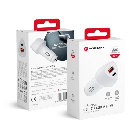 Forcell Carbon 38W PD 3.0 QC 3.0 USB-C und USB-Autoladegerät