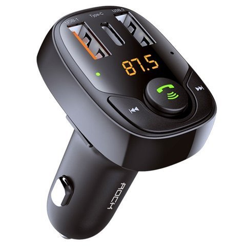 Rock B301 Ladegerät Bluetooth FM Transmitter 2xUSB USB-C Typ C 36W Schwarz
