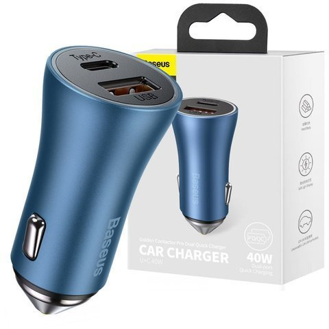 Baseus USB USB-C QC3.0 PD 40W Blau Autoladegerät