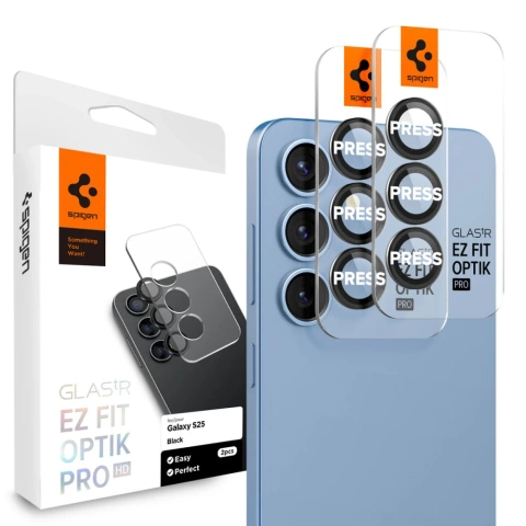 Kameraschutz für Samsung Galaxy S25 Schwarz Spigen Optik Pro Glas.TR "EZ Fit" Kameraschutz 2er-Pack