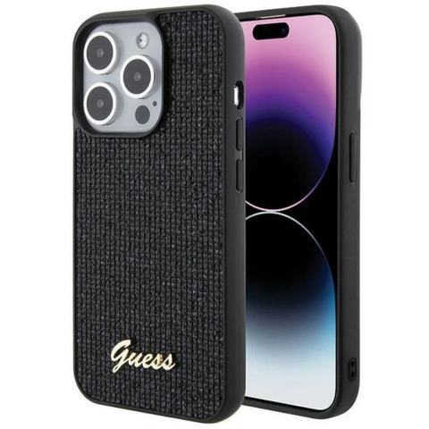 Original GUESS Hardcase GUHCP15LPMSDGSK Hülle für iPhone 15 PLUS (Disco Script Metal / Schwarz)