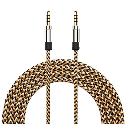 Audiokabel 2x Miniklinke - Klinke 3,5 mm lang AUX-Kabel Starkes Geflecht 1,5 m Gold