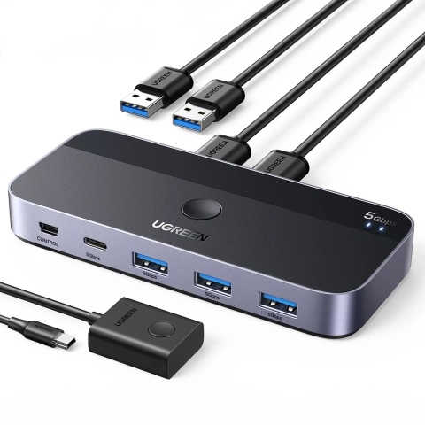 UGREEN CM662 USB 3.0 SWITCH 2-IN-4 FERNBEDIENUNG 2x 5Gb/s KABEL