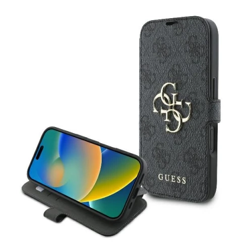 Guess 4G Metal Logo Book Case do iPhone 16 6,1″ – Black
