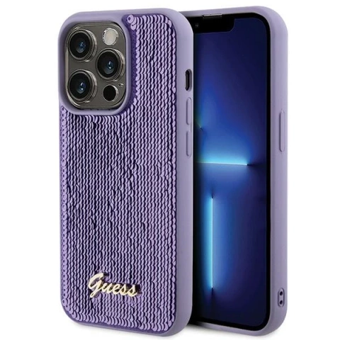 Etui Guess GUHCP15XPSFDGSU für iPhone 15 Pro Max 6,7" fioletowy/lila Hardcase Pailletten Script Metal