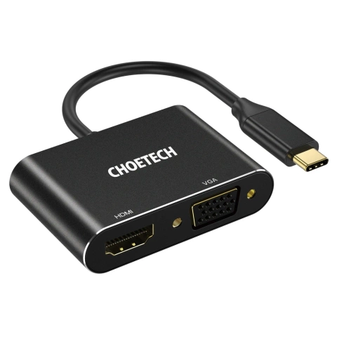 Choetech Adapter USB Typ C (männlich) auf HDMI (weiblich) 4K 60Hz / VGA (weiblich) FullHD 1080p 60Hz schwarz (HUB-M17)