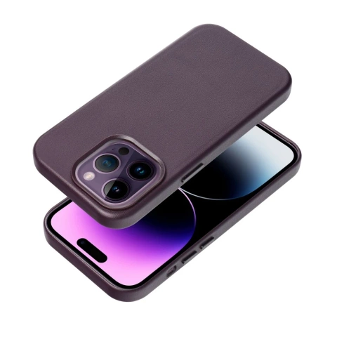 Leder Mag Cover Hülle kompatibel mit MagSafe für Apple iPhone 15 Plus dunkelviolett