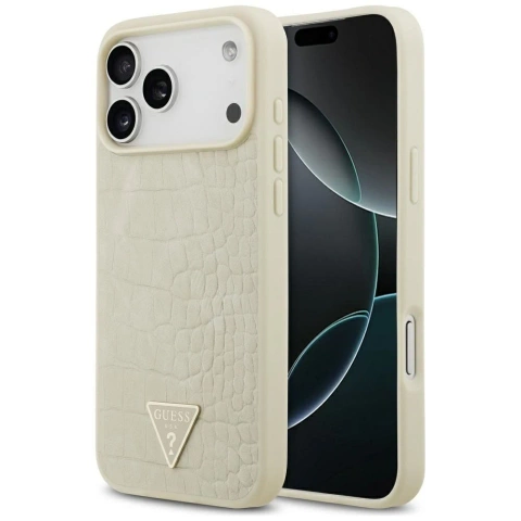 Etui Guess MagSafe do iPhone 17 Pro Max Croco Triangle Logo Gold