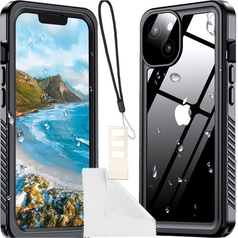 Hülle für iPhone 14, wasserdicht, gepanzert, 360-Grad-Hülle, Hybrid-Kameraobjektivschutz, IP68, wasserdicht, Schwarz