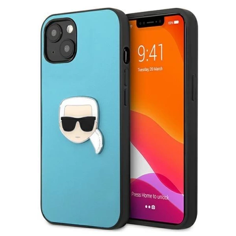 Karl Lagerfeld KLHCP13SPKMB iPhone 13 mini 5,4" niebieski/blau Hardcase Leder Ikonik Karl`s Head Metal