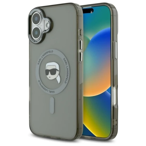 Karl Lagerfeld Hülle für iPhone 16 Plus 6,7" Schwarzes MagSafe Hardcase IML Metal Karl Head