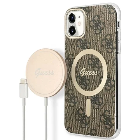 Zestaw Guess GUBPN61H4EACSW Case Charger iPhone 11 6,1" Hard Case 4G MagSafe Print braun/braun