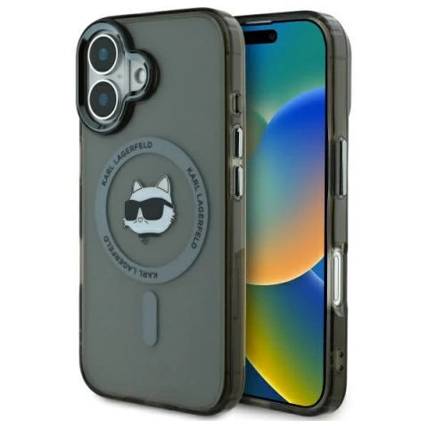 Karl Lagerfeld Hülle für iPhone 16 Plus 6,7" Schwarz MagSafe Hardcase IML Metall Choupette Head