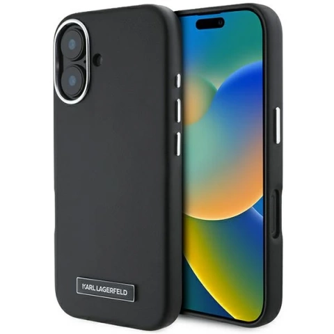 Karl Lagerfeld Hülle für iPhone 16 Plus 6,7" Schwarzes MagSafe Hardcase FW Metallplatte