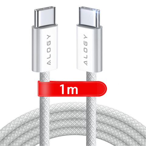 USB-C-Typ-C-Kabel, stark, schnell, 60 W, PD, 1 m, für iPhone 15/Pro/Max, iPad, MacBook, Alogy Nylonkabel, weiß