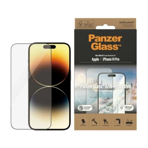 Szkło PanzerGlass Ultra-Wide Fit für iPhone 14 Pro 6,1" Bildschirmschutz Entspiegelt Antibakteriell Easy Aligner Inklusive 2788