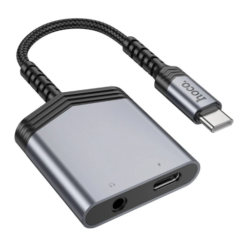 HOCO AUX-Adapter 2in1 Typ C auf Typ C / Klinke 3,5 mm 27 W LS39 Grau