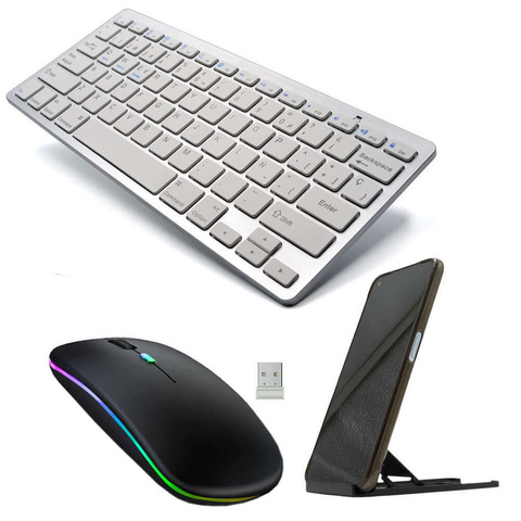 Universelle kabellose Bluetooth-Tastatur für iPad iMac iOS Android Windows BT-Maus, geräuschlos, verstellbarer Ständer