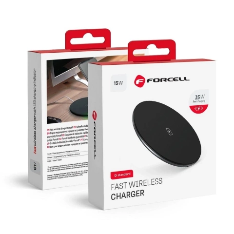 Forcell Qi 15W Quick Charge USB-C Induktives Ladegerät Slim Schwarz