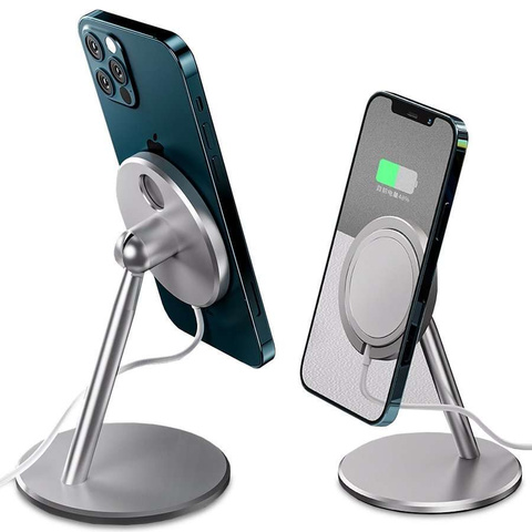 Halter Ständer für Qi MagSafe Ladegerät für Schreibtisch Alogy für iPhone 12 13 14 Silber