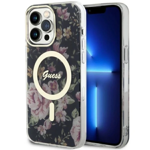Etui für Telefon Guess GUHMP14XHCFWSK für Apple iPhone 14 Pro Max 6,7" Czarny/Black Hardcase Flower MagSafe