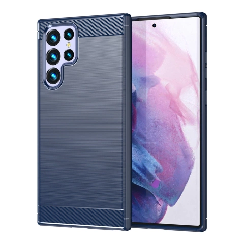 Carbon Handyhülle für Samsung Galaxy S23 Ultra Flexible Silikon Carbon Cover Blau