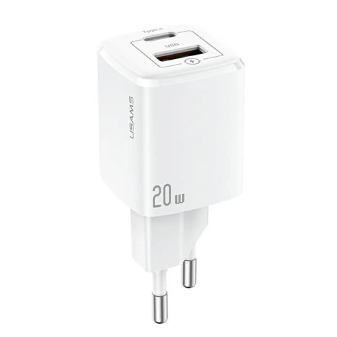 USAMS Wandladegerät 1x USB-C 1x USB T37 20W (nur Kopf) Super SI PD3.0 QC3.0 Schnellladung weiß/weiß CC128TC02 (US-CC128)