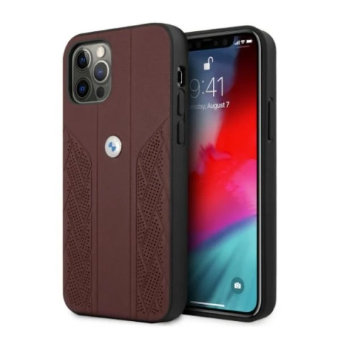 BMW BMHCP12LRSPPR Handyhülle für Apple iPhone 12 Pro Max 6.7" rot/rot Hardcase Leather Curve Perforate