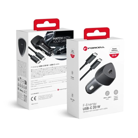Forcell Carbon USB-C PD Autoladegerät 20W USB-C Kabel