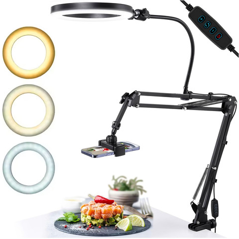 Ring LED Alogy Zeichenlampe mit flexiblem Arm und Schreibtischständer, Telefonhalter, schwarz