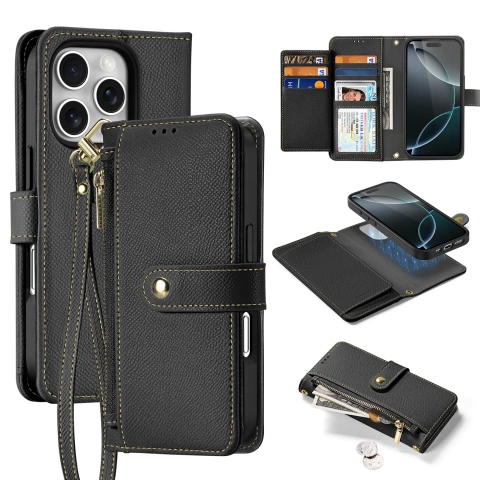 iPhone 16 Pro Dux Ducis Lawa Leder MagSafe Wallet Case Schwarz