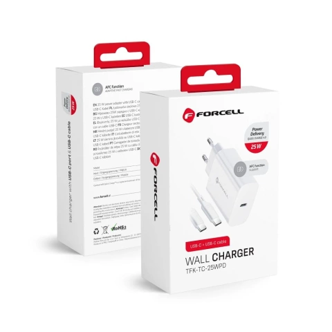 Forcell Schnellladegerät 25W PD QC 4.0 USB-C USB C auf USB C Kabel Weiß