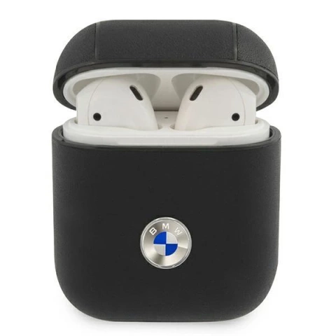 BMW Kopfhörer Schutzhülle für AirPods Cover schwarz/schwarz Geniune Leather Silver Logo