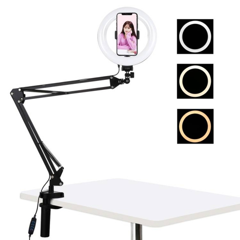 Puluz Ringlampe / Schreibtischständer mit LED-Clip 20 cm Vlog / Stream für Telefon PKT3089B