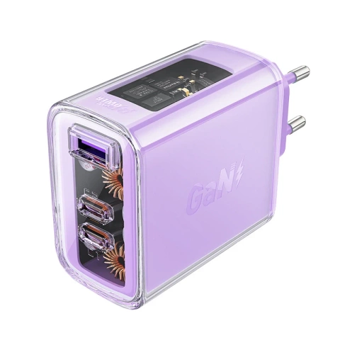 Acefast A45 GaN 65W Wandladegerät 3 USB-Anschlüsse (1xUSB, 2xUSB-C) Lila