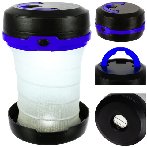 2-in-1 faltbare Touristenlampe mit Taschenlampenfunktion, 3 Modi mit Aufhänger, Camping für ein Zelt Blau