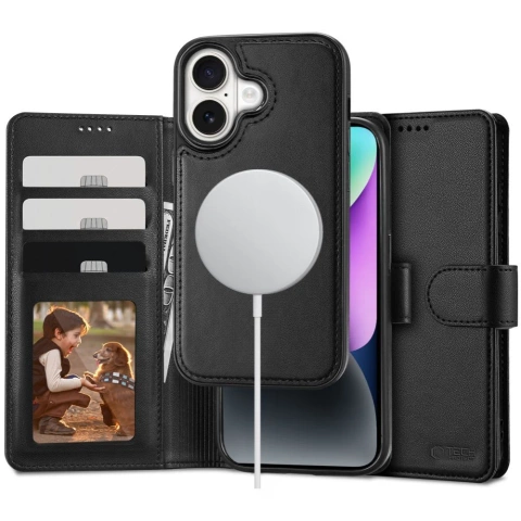 Etui für iPhone 16 Tech-Protect Wallet MagSafe Schwarz